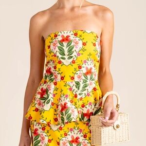 ALDEN ADAIR Melissa Yellow Floral Peplum Strapless Top Size Medium